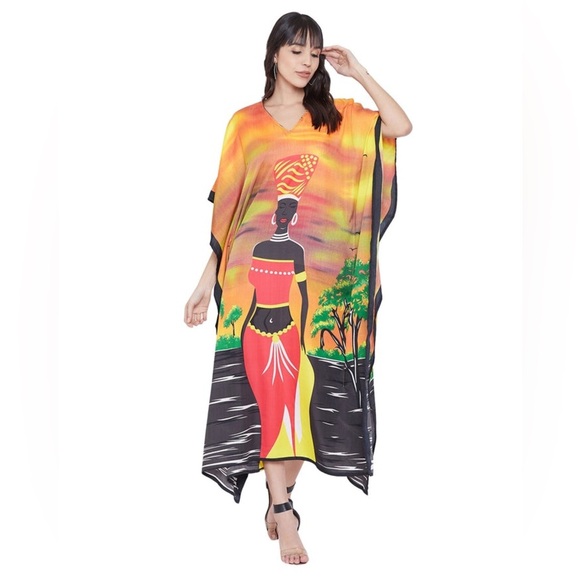 Kaftan For Plus Size Women Tribal Printed Multicolor - Picture 2 of 12